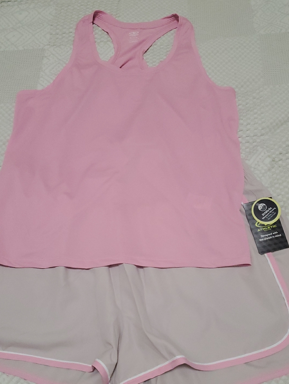 Light Pink Racerback Tank Top and Light Gray Shorts Set